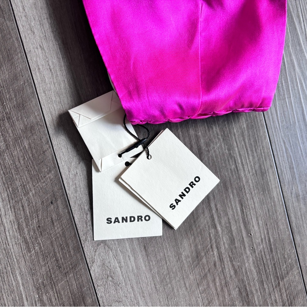 Sandro Hot Pink Satin Braided-Strap Crop Top 3 large - Picture 4 of 10